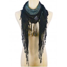 Literary new green retro gold silk scarf winter woven fringed thin windproof warm silk scarf